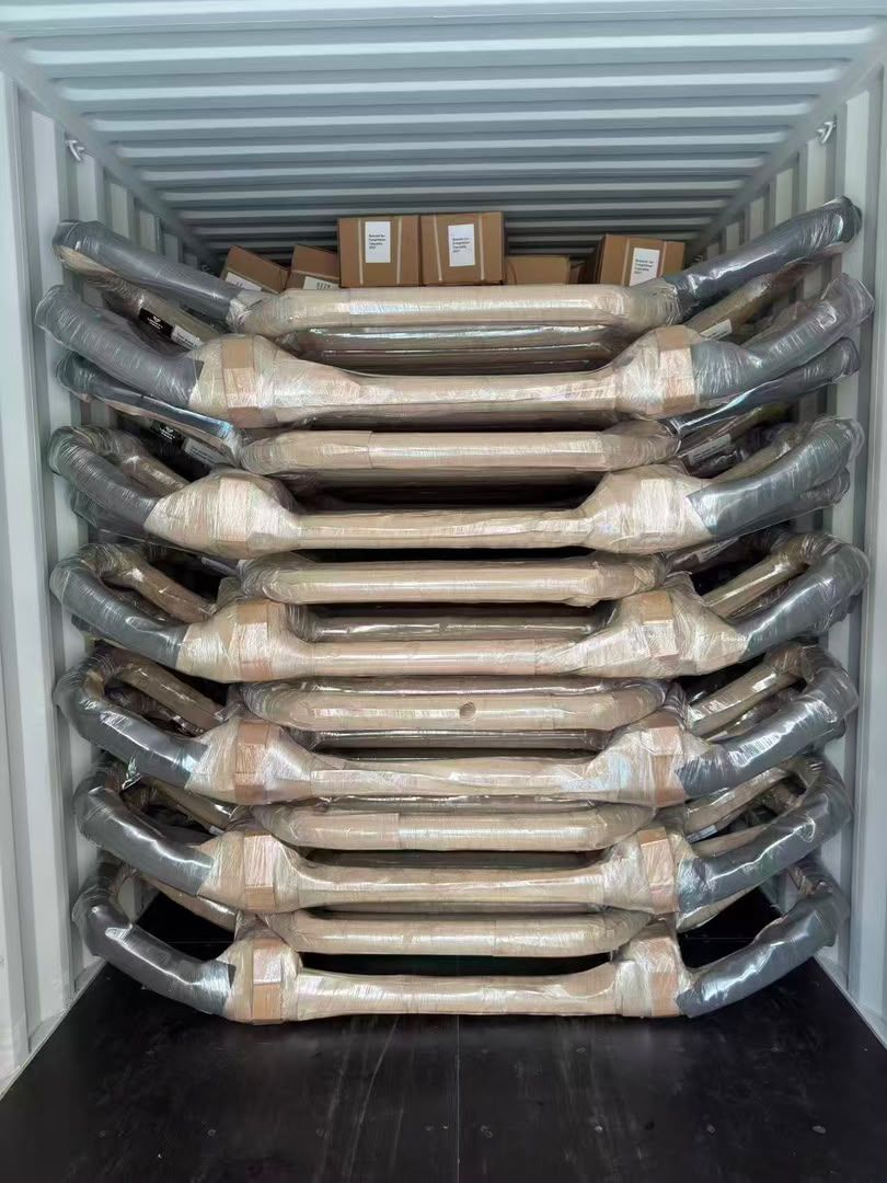Wrapped deer guards loaded in a container
